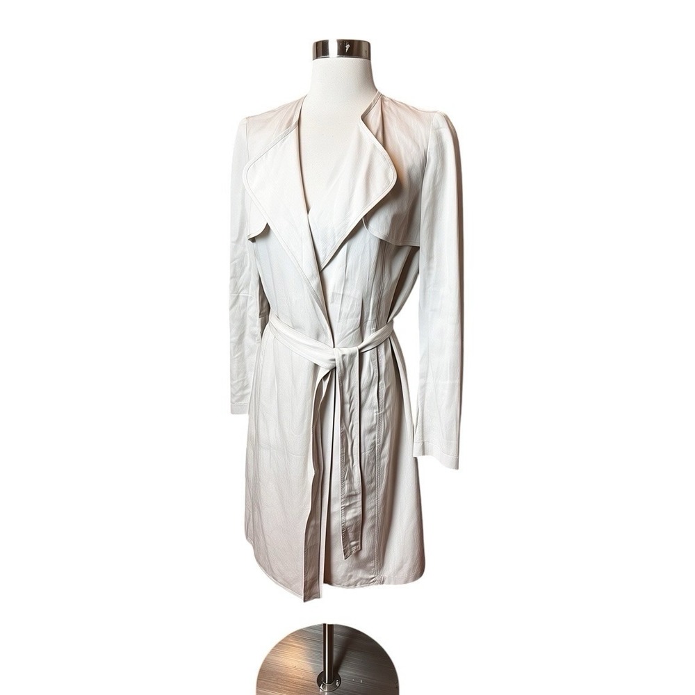 ELAINE KIM Trench Coat Size Medium Ecru Beige Belted Avant Garde Lightweight